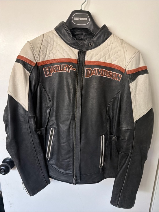 Harley-Davidson Jackets & Blazers - Harley-Davidson Black, Cream & Orange Racing Leather Jacket